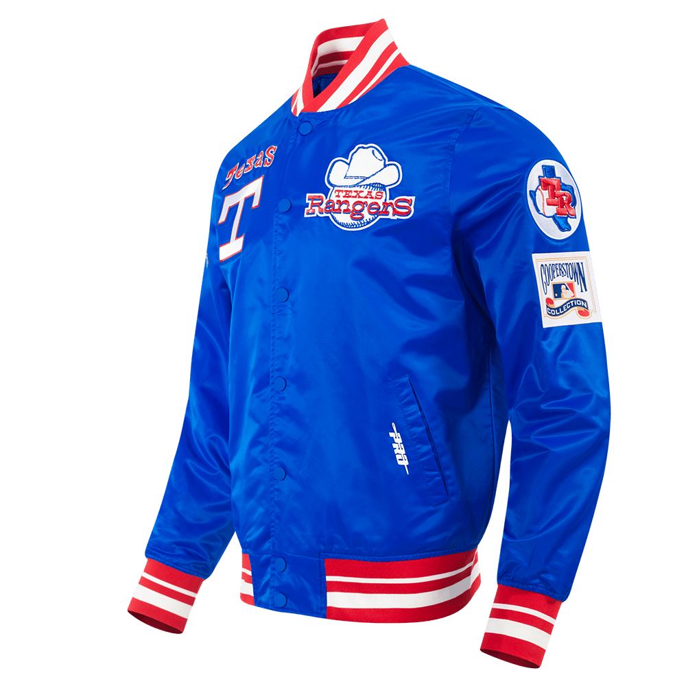 MLB TEXAS RANGERS RETRO CLASSIC MEN'SRIB SATIN JACKET (ROYAL BLUE/RED)