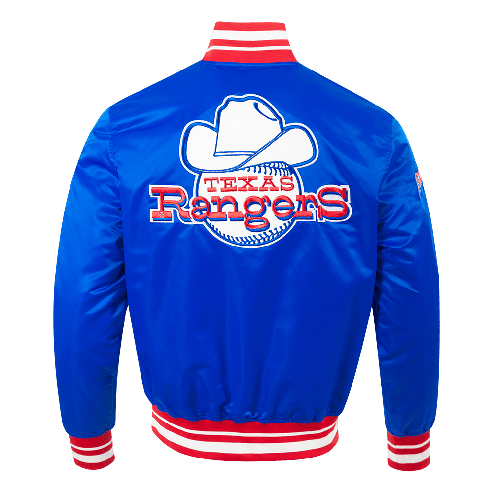 MLB TEXAS RANGERS RETRO CLASSIC MEN'SRIB SATIN JACKET (ROYAL BLUE/RED)