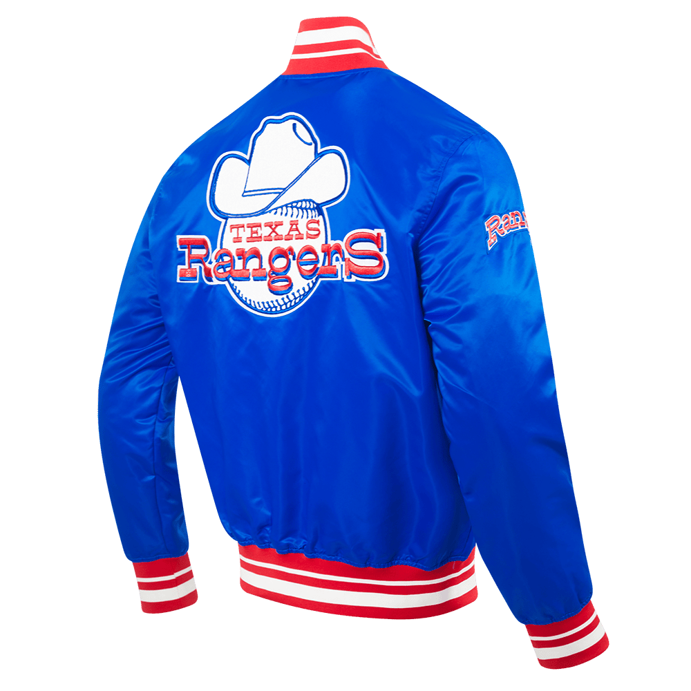 MLB TEXAS RANGERS RETRO CLASSIC MEN'SRIB SATIN JACKET (ROYAL BLUE/RED)