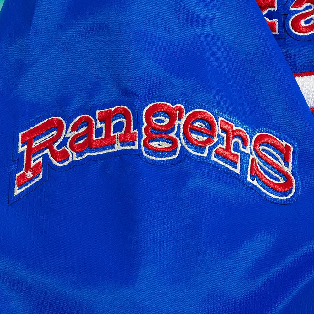 MLB TEXAS RANGERS RETRO CLASSIC MEN'SRIB SATIN JACKET (ROYAL BLUE/RED)