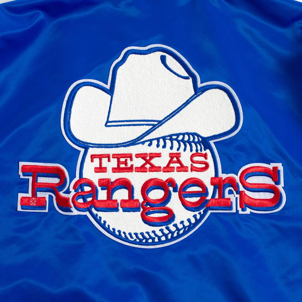 MLB TEXAS RANGERS RETRO CLASSIC MEN'SRIB SATIN JACKET (ROYAL BLUE/RED)