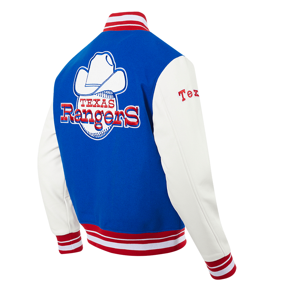 MLB TEXAS RANGERS RETRO CLASSIC MEN'S RIB VARSITY JACKET (ROYAL BLUE/RED)