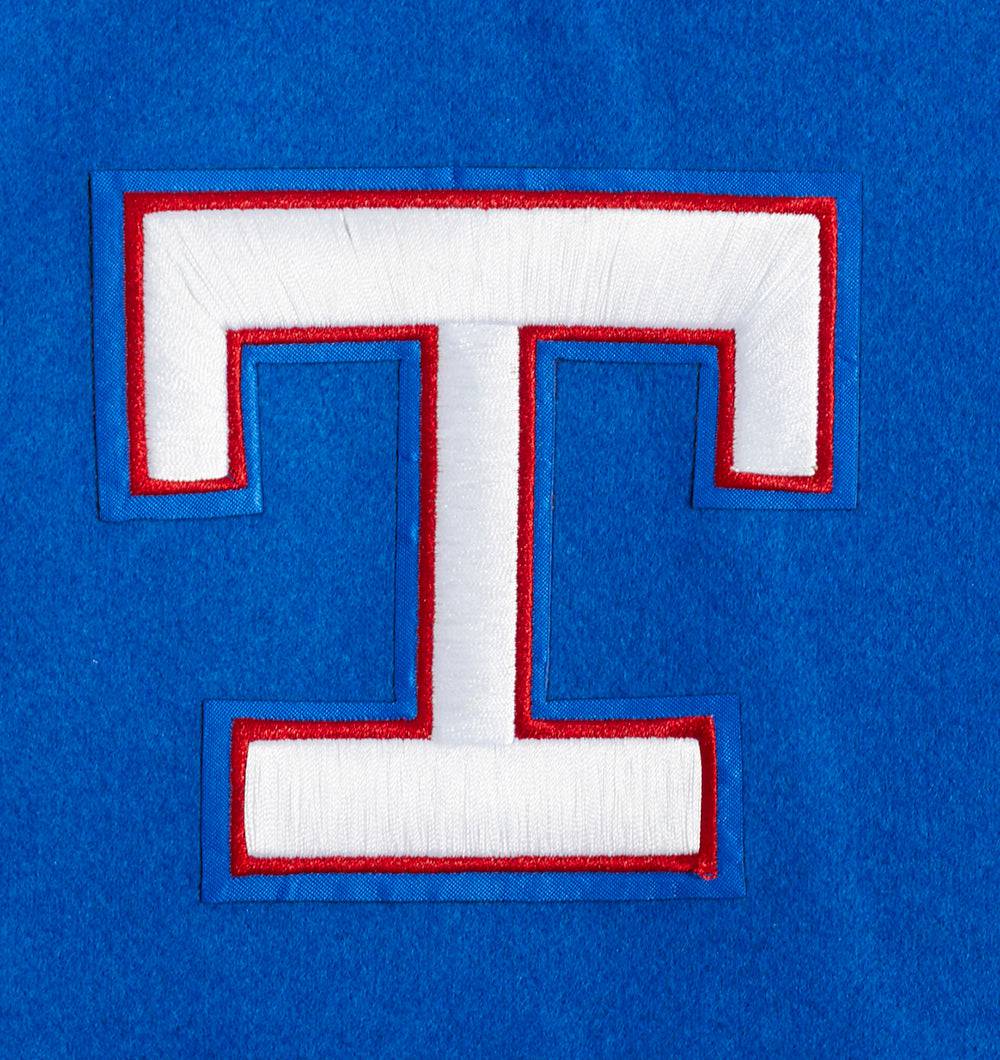 MLB TEXAS RANGERS RETRO CLASSIC MEN'S RIB VARSITY JACKET (ROYAL BLUE/RED)