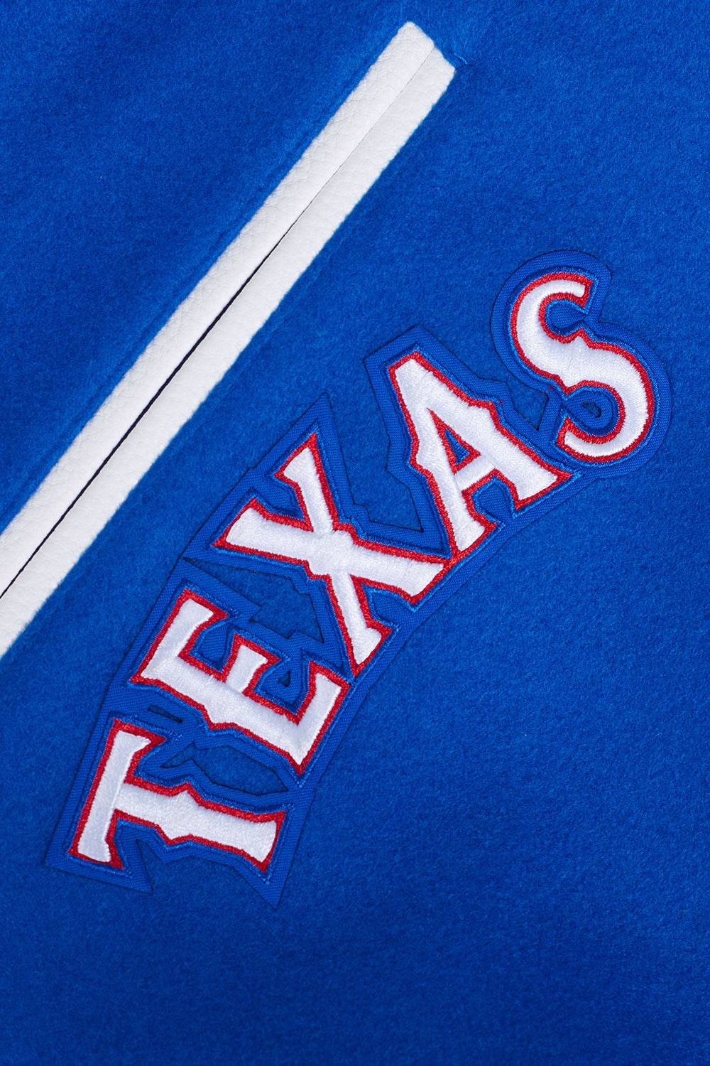 MLB TEXAS RANGERS MASHUP MEN'S RIB WOOL VARSITY JACKET (ROYAL BLUE/RED)