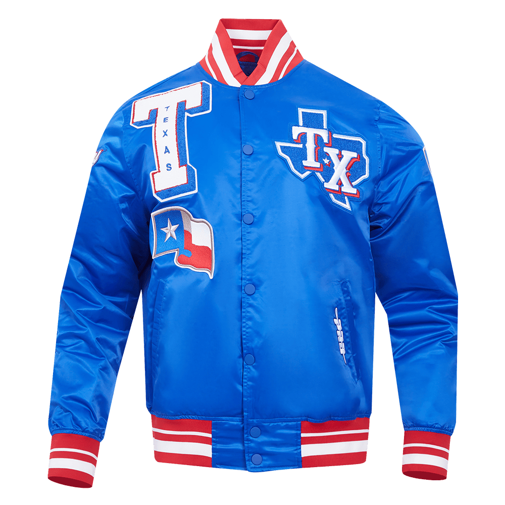 MLB TEXAS RANGERS MASHUP MEN'S RIB SATIN JACKET (ROYAL BLUE/RED)