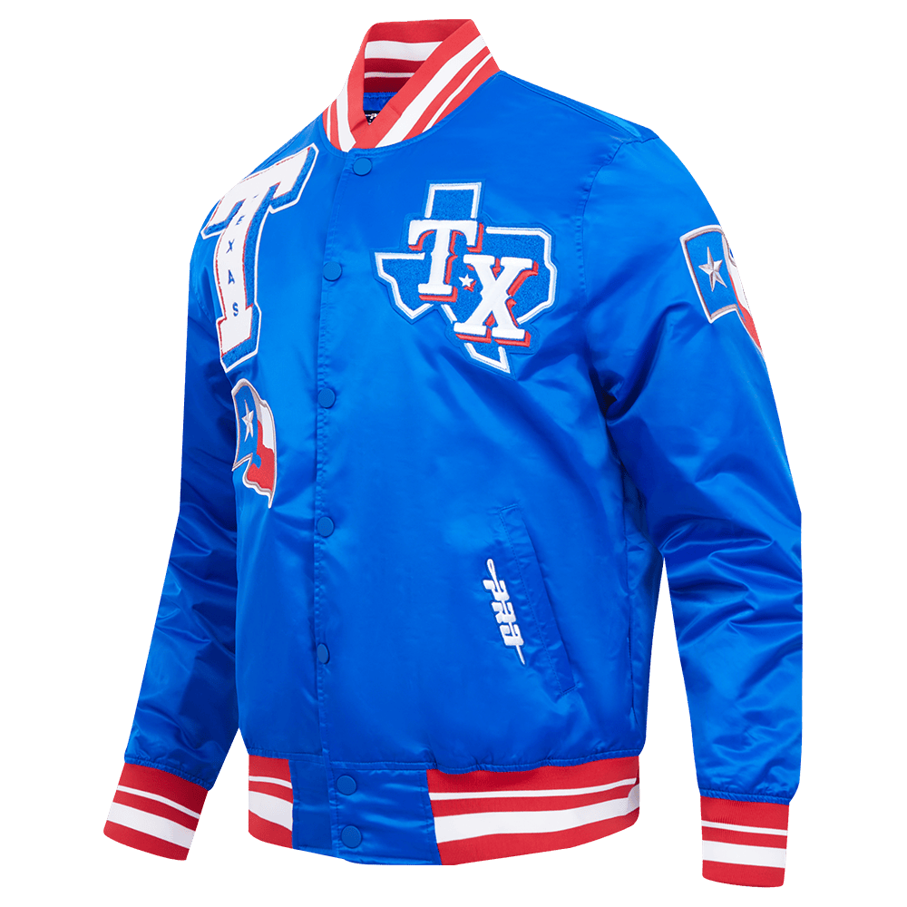 MLB TEXAS RANGERS MASHUP MEN'S RIB SATIN JACKET (ROYAL BLUE/RED)