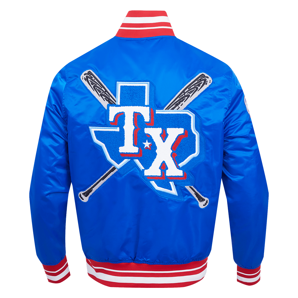 MLB TEXAS RANGERS MASHUP MEN'S RIB SATIN JACKET (ROYAL BLUE/RED)