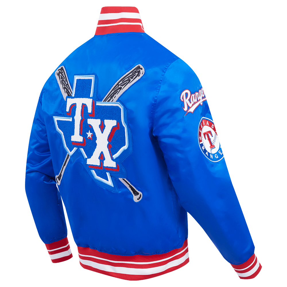 MLB TEXAS RANGERS MASHUP MEN'S RIB SATIN JACKET (ROYAL BLUE/RED)