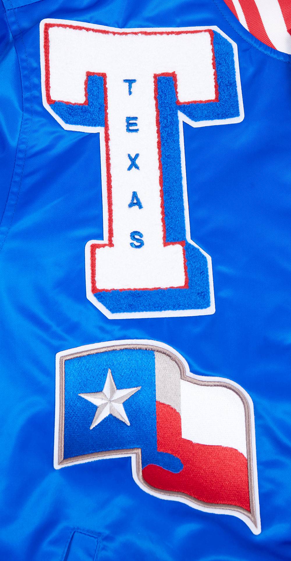 MLB TEXAS RANGERS MASHUP MEN'S RIB SATIN JACKET (ROYAL BLUE/RED)