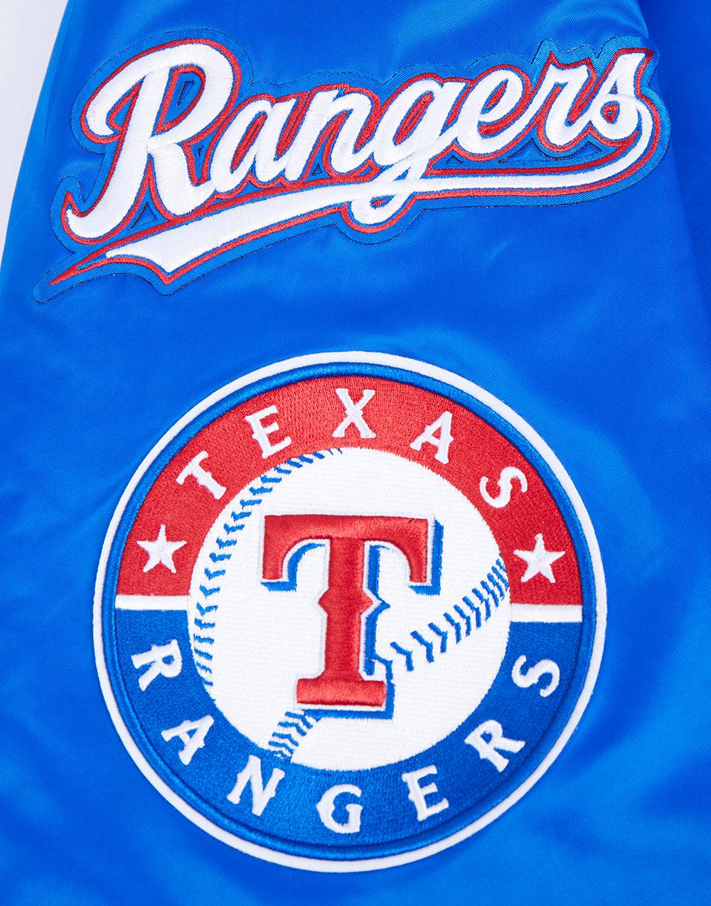 MLB TEXAS RANGERS MASHUP MEN'S RIB SATIN JACKET (ROYAL BLUE/RED)
