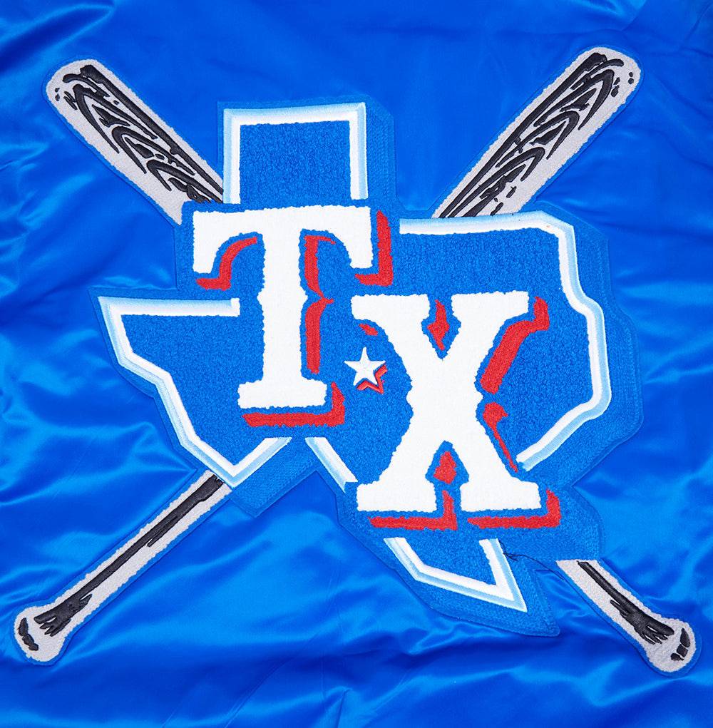 MLB TEXAS RANGERS MASHUP MEN'S RIB SATIN JACKET (ROYAL BLUE/RED)