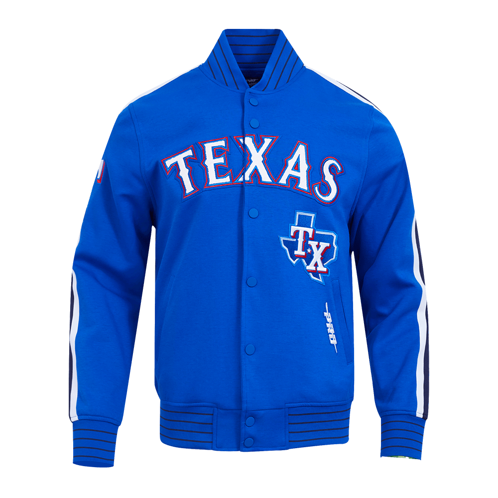 MLB TEXAS RANGERS CURRENT LOGO PRO GAME DAY MEN'S DOUBLE KNIT JACKET (ROYAL BLUE/WHTE/MIDNIGHT NAVY)