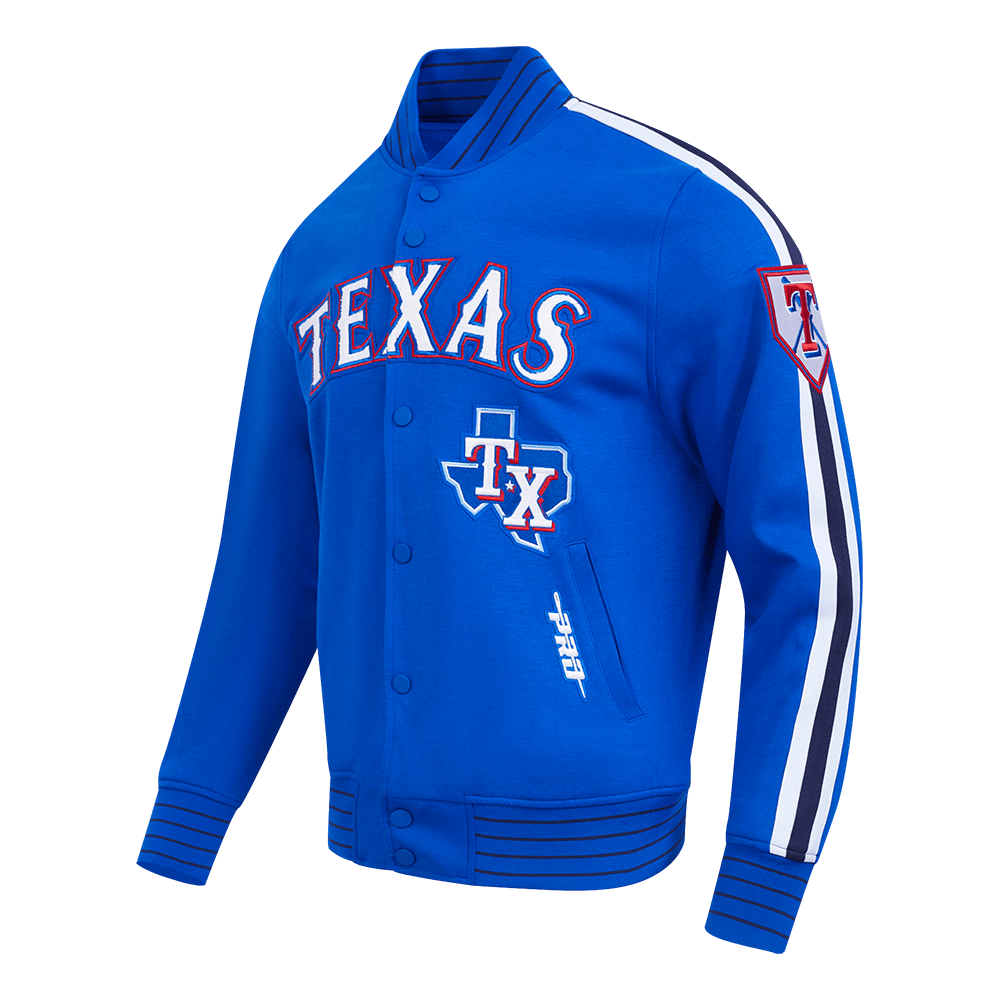 MLB TEXAS RANGERS CURRENT LOGO PRO GAME DAY MEN'S DOUBLE KNIT JACKET (ROYAL BLUE/WHTE/MIDNIGHT NAVY)