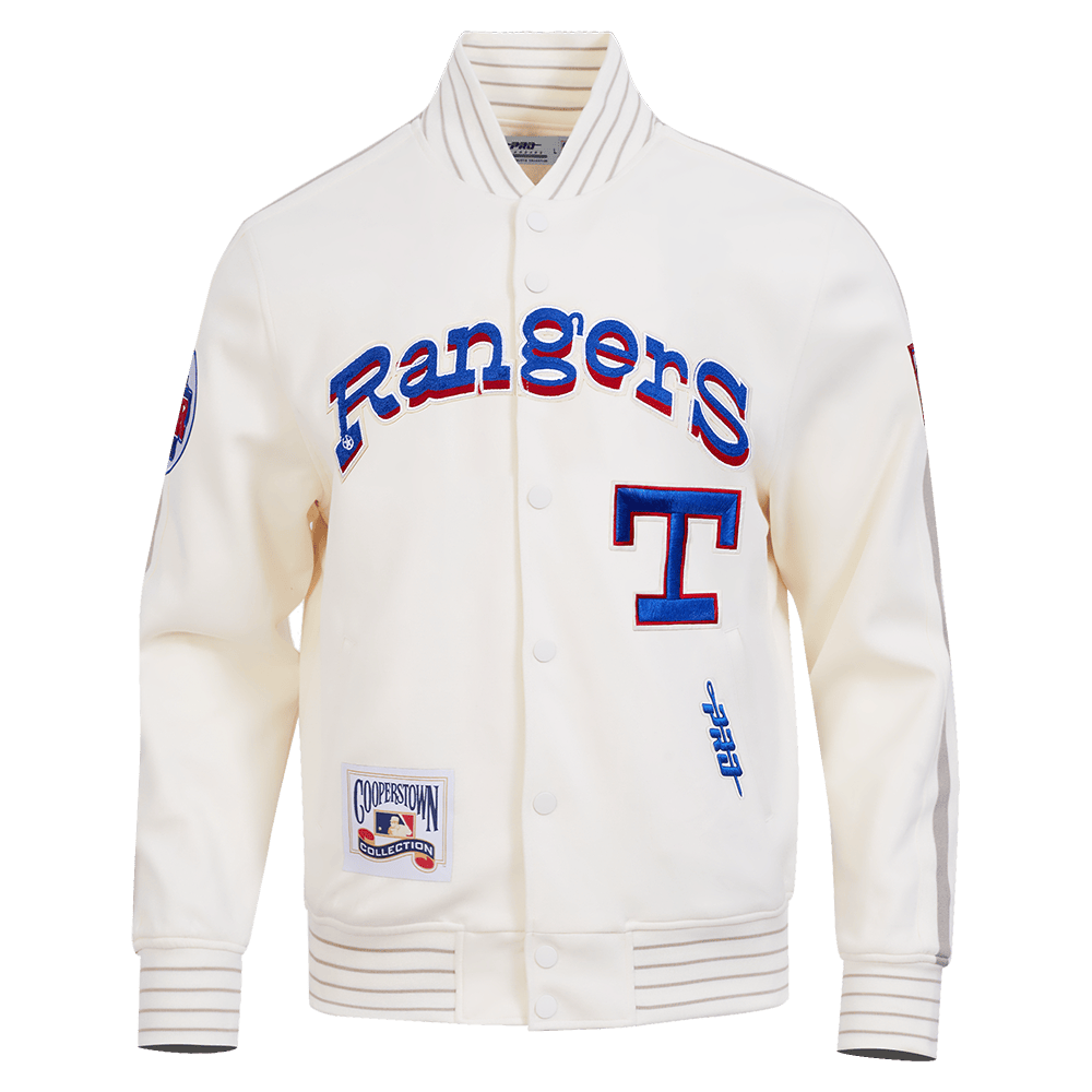 MLB TEXAS RANGERS COOPERSTOWN LOGO PRO GAME DAY MEN'S DOUBLE KNIT JACKET (EGGSHELL/TAUPE/EGGSHELL)