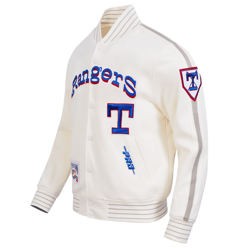 MLB TEXAS RANGERS COOPERSTOWN LOGO PRO GAME DAY MEN'S DOUBLE KNIT JACKET (EGGSHELL/TAUPE/EGGSHELL)