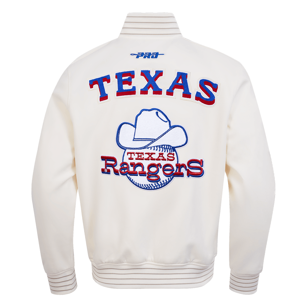 MLB TEXAS RANGERS COOPERSTOWN LOGO PRO GAME DAY MEN'S DOUBLE KNIT JACKET (EGGSHELL/TAUPE/EGGSHELL)