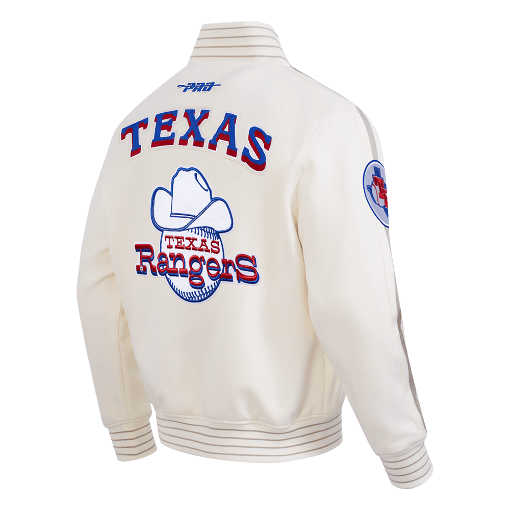 MLB TEXAS RANGERS COOPERSTOWN LOGO PRO GAME DAY MEN'S DOUBLE KNIT JACKET (EGGSHELL/TAUPE/EGGSHELL)
