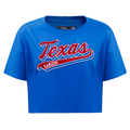 MLB TEXAS RANGERS SCRIPT TAIL WOMEN'S SINGLE JERSEY BOXY TOP (ROYAL BLUE)