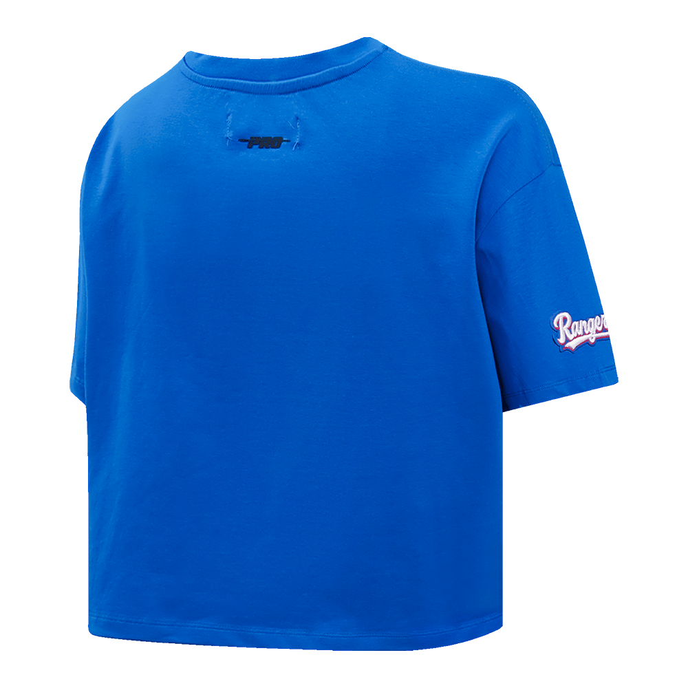 MLB TEXAS RANGERS SCRIPT TAIL WOMEN'S SINGLE JERSEY BOXY TOP (ROYAL BLUE)