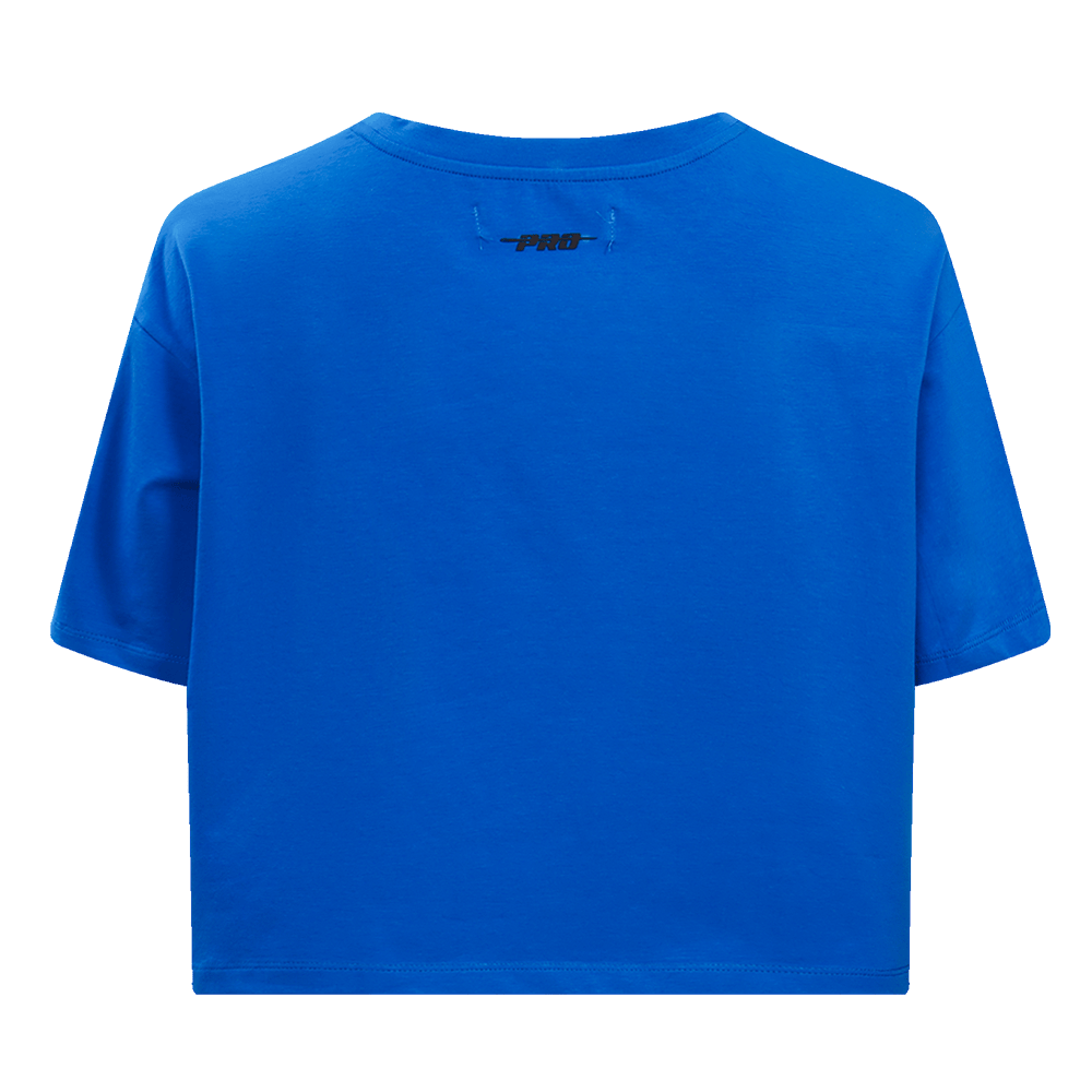 MLB TEXAS RANGERS SCRIPT TAIL WOMEN'S SINGLE JERSEY BOXY TOP (ROYAL BLUE)