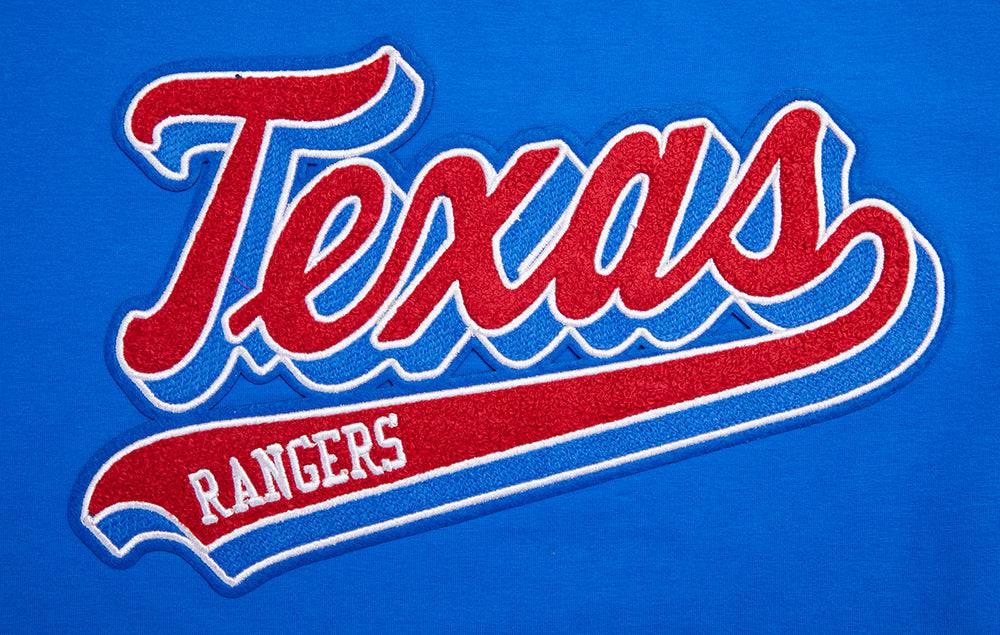 MLB TEXAS RANGERS SCRIPT TAIL WOMEN'S SINGLE JERSEY BOXY TOP (ROYAL BLUE)