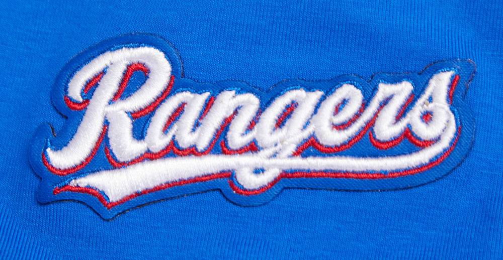 MLB TEXAS RANGERS SCRIPT TAIL WOMEN'S SINGLE JERSEY BOXY TOP (ROYAL BLUE)