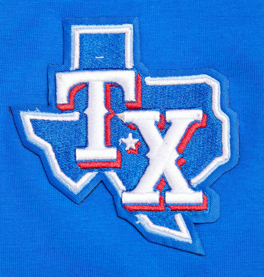 MLB TEXAS RANGERS SCRIPT TAIL WOMEN'S SINGLE JERSEY BOXY TOP (ROYAL BLUE)