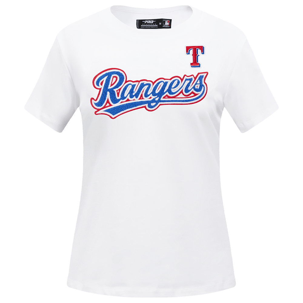TOP MUJER MLB TEXAS RANGERS CLASSIC DE MANGA CORTA, JERSEY SIMPLE Y CORTE AJUSTADO (BLANCO)