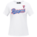 TOP MUJER MLB TEXAS RANGERS CLASSIC DE MANGA CORTA, JERSEY SIMPLE Y CORTE AJUSTADO (BLANCO)