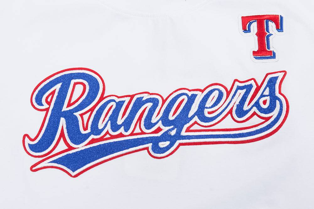TOP MUJER MLB TEXAS RANGERS CLASSIC DE MANGA CORTA, JERSEY SIMPLE Y CORTE AJUSTADO (BLANCO)