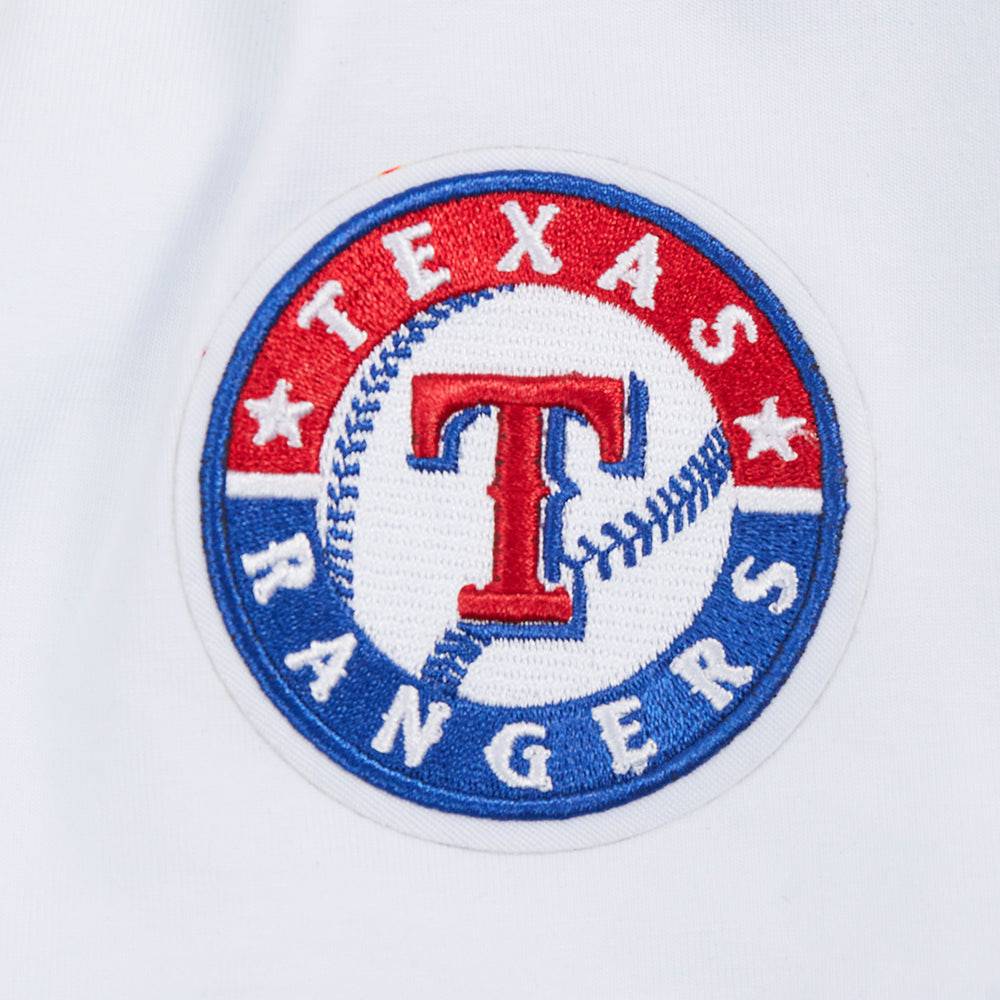 TOP MUJER MLB TEXAS RANGERS CLASSIC DE MANGA CORTA, JERSEY SIMPLE Y CORTE AJUSTADO (BLANCO)