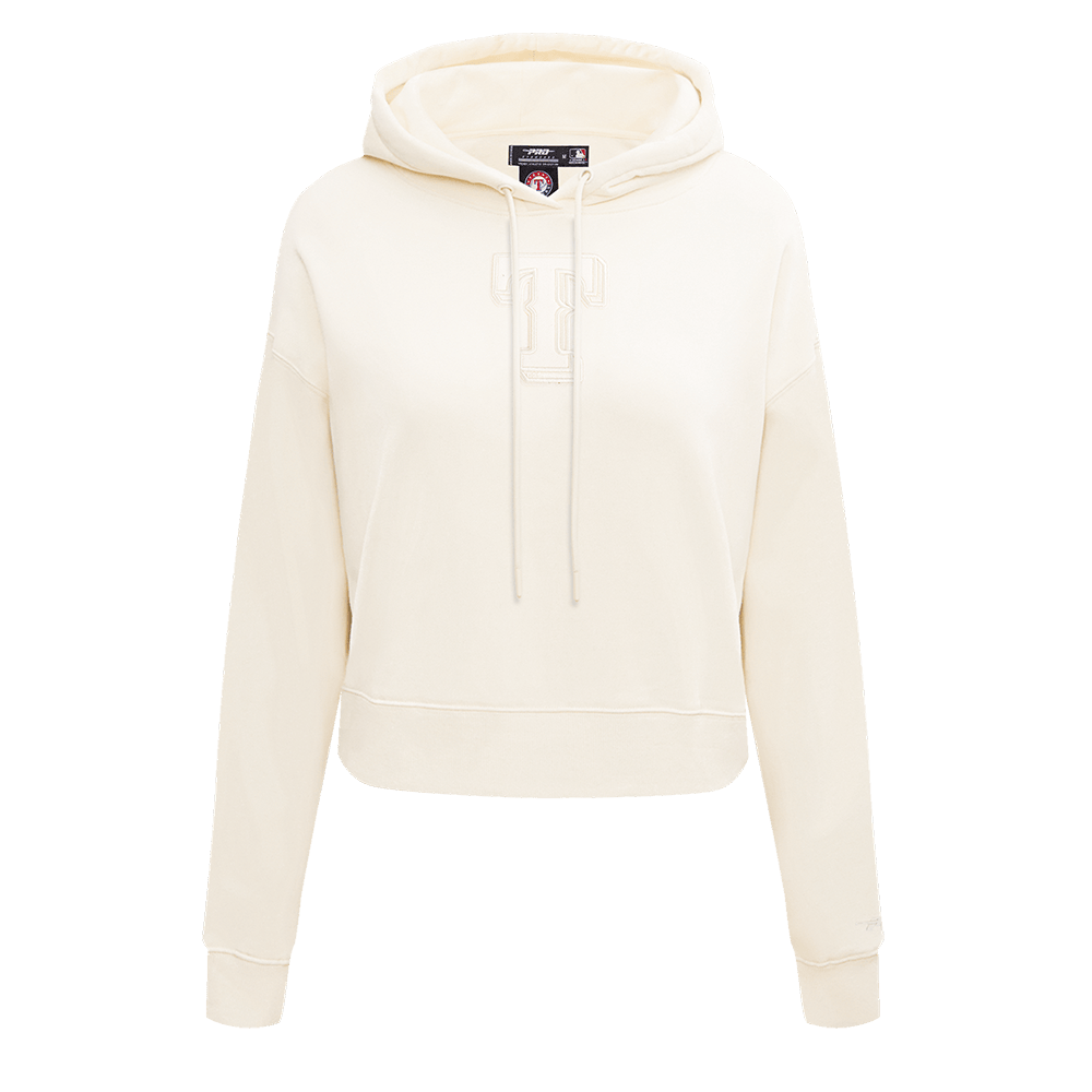 MLB TEXAS RANGERS NEUTRAL WOMEN'S CROPPED PULLOVER HOODIE (EGGSHELL)