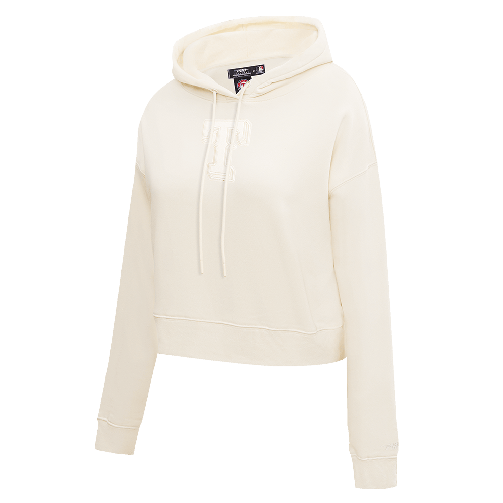 MLB TEXAS RANGERS NEUTRAL WOMEN'S CROPPED PULLOVER HOODIE (EGGSHELL)