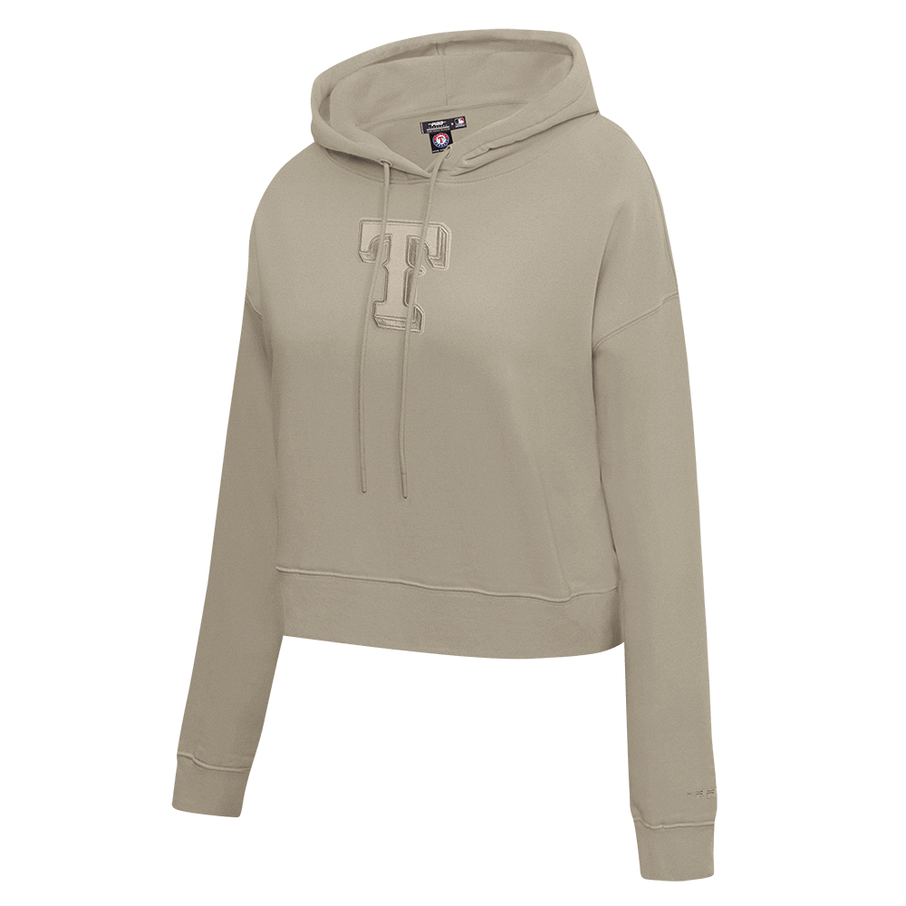 MLB TEXAS RANGERS SUDADERA CORTA CON CAPUCHA NEUTRA PARA MUJER (BEIGE)