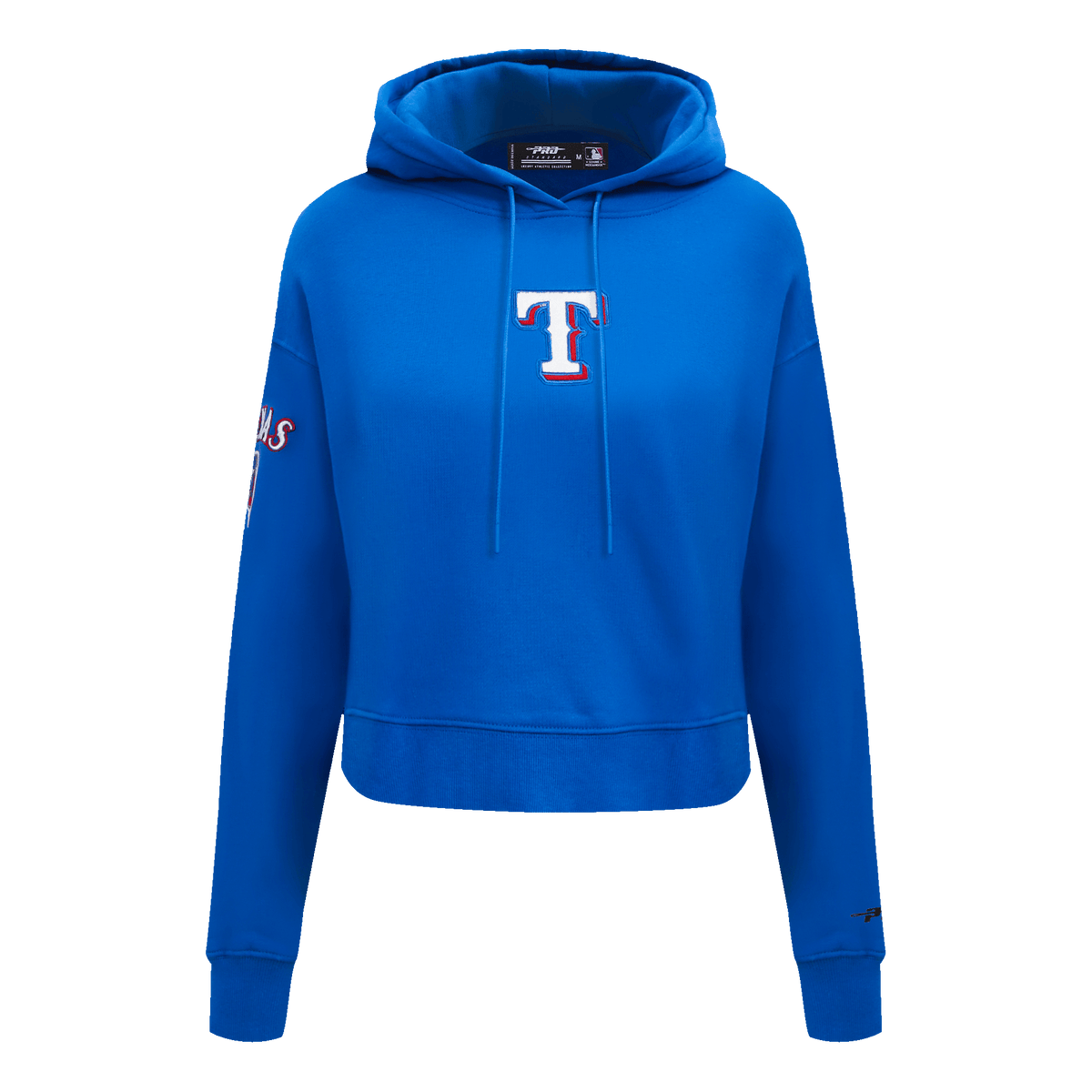 MLB TEXAS RANGERS SUDADERA CORTA CON CAPUCHA CLÁSICA PARA MUJER (AZUL REAL)