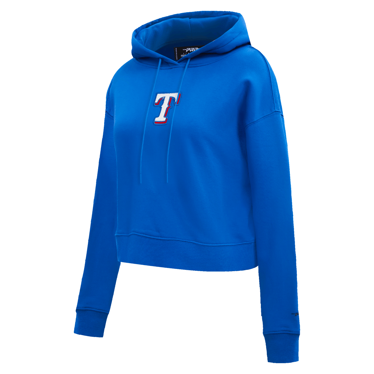 MLB TEXAS RANGERS SUDADERA CORTA CON CAPUCHA CLÁSICA PARA MUJER (AZUL REAL)