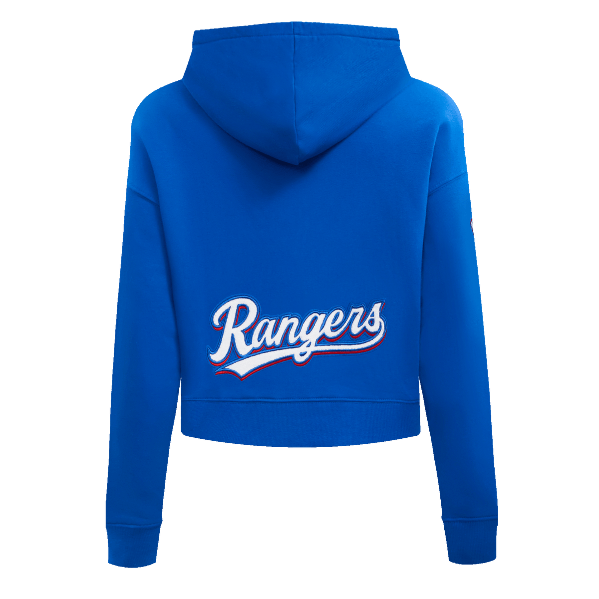 MLB TEXAS RANGERS SUDADERA CORTA CON CAPUCHA CLÁSICA PARA MUJER (AZUL REAL)
