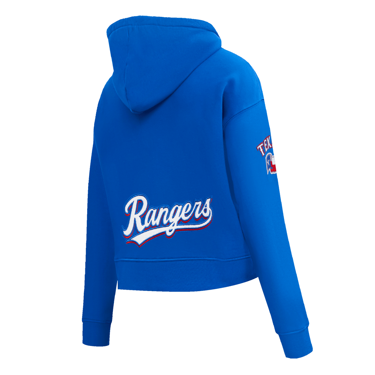 MLB TEXAS RANGERS SUDADERA CORTA CON CAPUCHA CLÁSICA PARA MUJER (AZUL REAL)