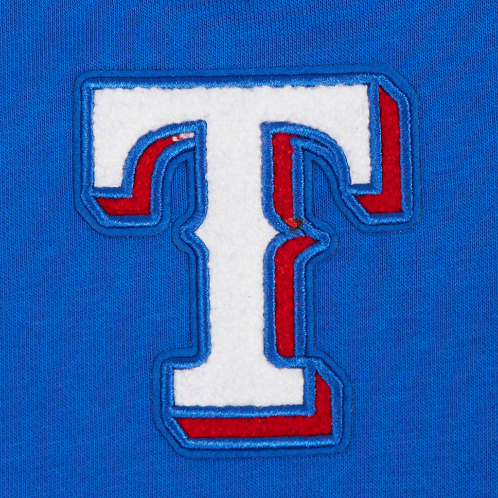 MLB TEXAS RANGERS SUDADERA CORTA CON CAPUCHA CLÁSICA PARA MUJER (AZUL REAL)