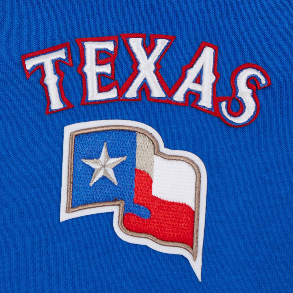 MLB TEXAS RANGERS SUDADERA CORTA CON CAPUCHA CLÁSICA PARA MUJER (AZUL REAL)