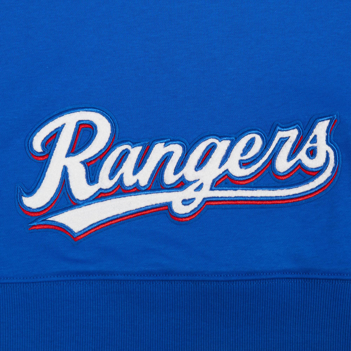 MLB TEXAS RANGERS SUDADERA CORTA CON CAPUCHA CLÁSICA PARA MUJER (AZUL REAL)
