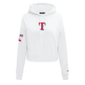 MLB TEXAS RANGERS SUDADERA CORTA DE FELPA CON CAPUCHA CLÁSICA PARA MUJER (BLANCO)