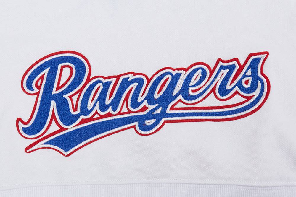 MLB TEXAS RANGERS SUDADERA CORTA DE FELPA CON CAPUCHA CLÁSICA PARA MUJER (BLANCO)