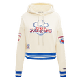 MLB TEXAS RANGERS RETRO CLASSIC WOMEN'S RIB CROPPED PULLOVER HOODIE (EGGSHELL/ROYAL BLUE)