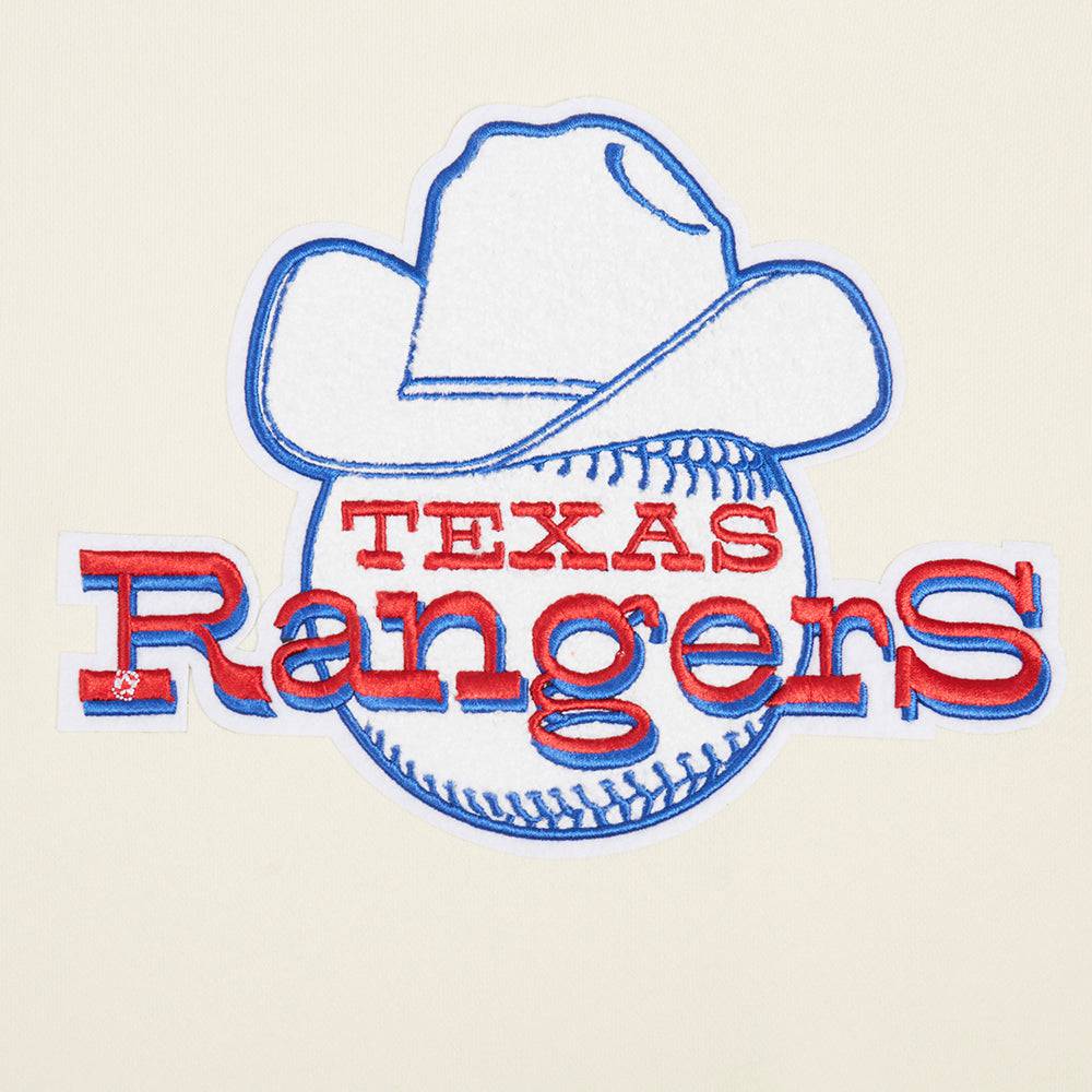 MLB TEXAS RANGERS RETRO CLASSIC WOMEN'S RIB CROPPED PULLOVER HOODIE (EGGSHELL/ROYAL BLUE)