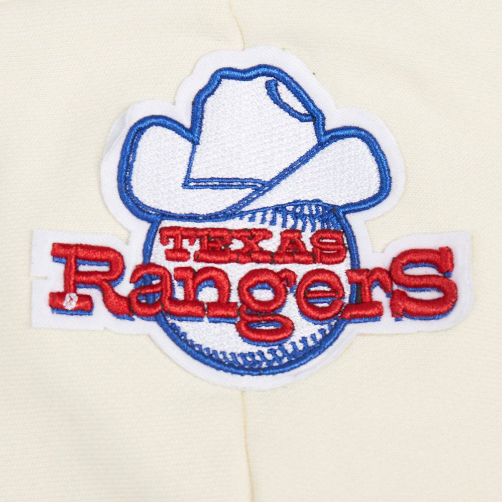 MLB TEXAS RANGERS RETRO CLASSIC WOMEN'S RIB CROPPED PULLOVER HOODIE (EGGSHELL/ROYAL BLUE)