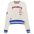 MLB TEXAS RANGERS RETRO CLASSIC WOMEN'S RIB CREWNECK (EGGSHELL/ROYAL BLUE)