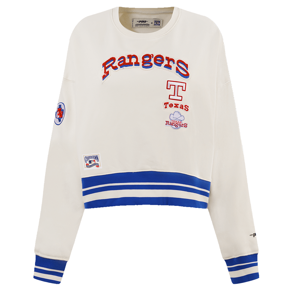 MLB TEXAS RANGERS RETRO CLASSIC WOMEN'S RIB CREWNECK (EGGSHELL/ROYAL BLUE)