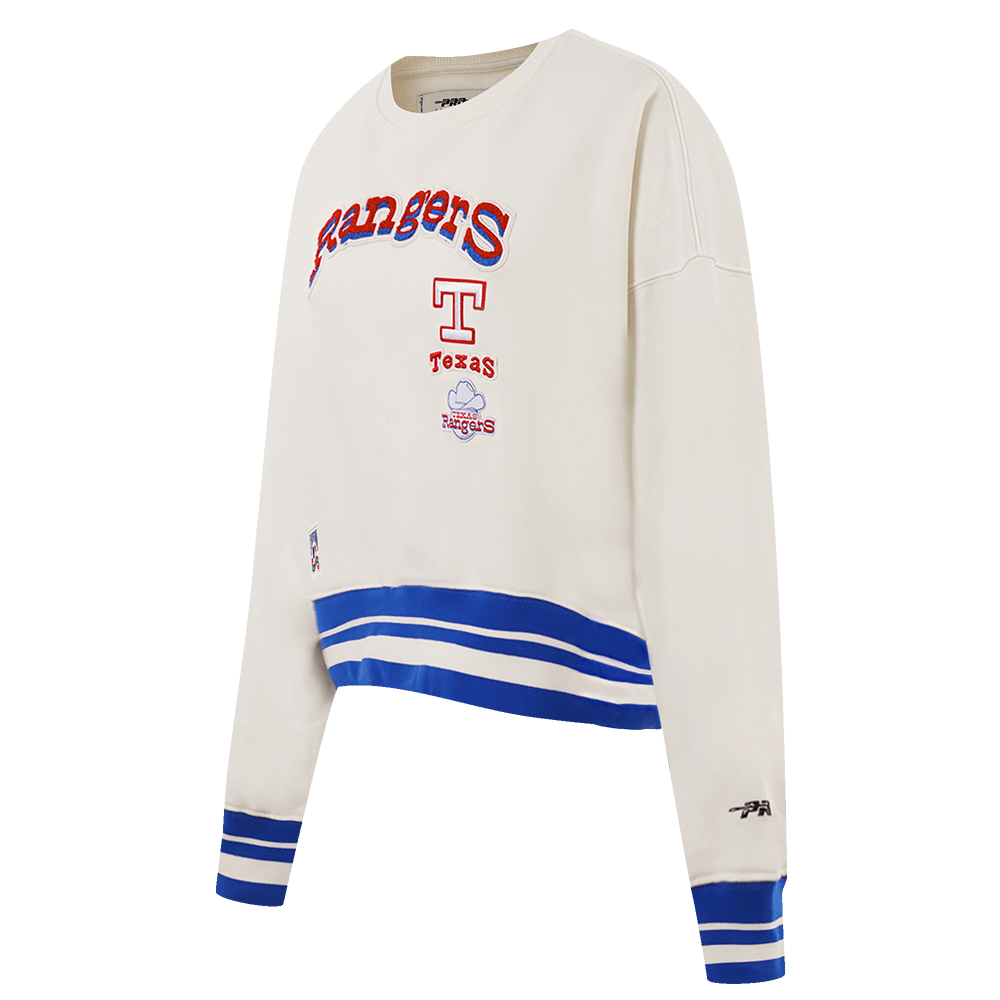 MLB TEXAS RANGERS RETRO CLASSIC WOMEN'S RIB CREWNECK (EGGSHELL/ROYAL BLUE)