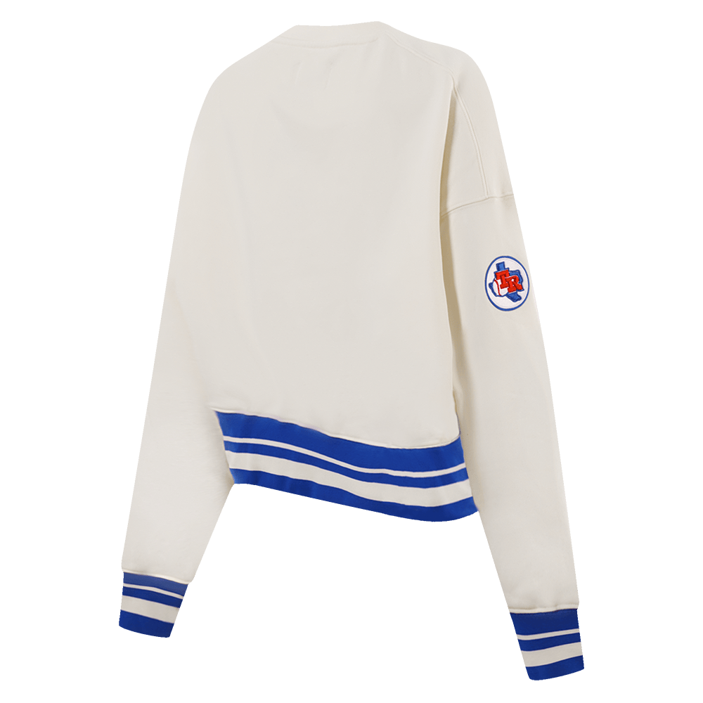 MLB TEXAS RANGERS RETRO CLASSIC WOMEN'S RIB CREWNECK (EGGSHELL/ROYAL BLUE)